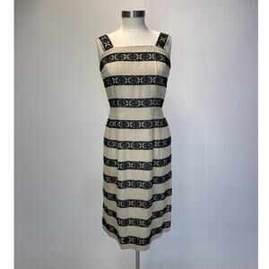 Vintage 60s Striped Lace Wiggle Dress / Mod Retro Cocktail / Sz S/M / Sleeveless